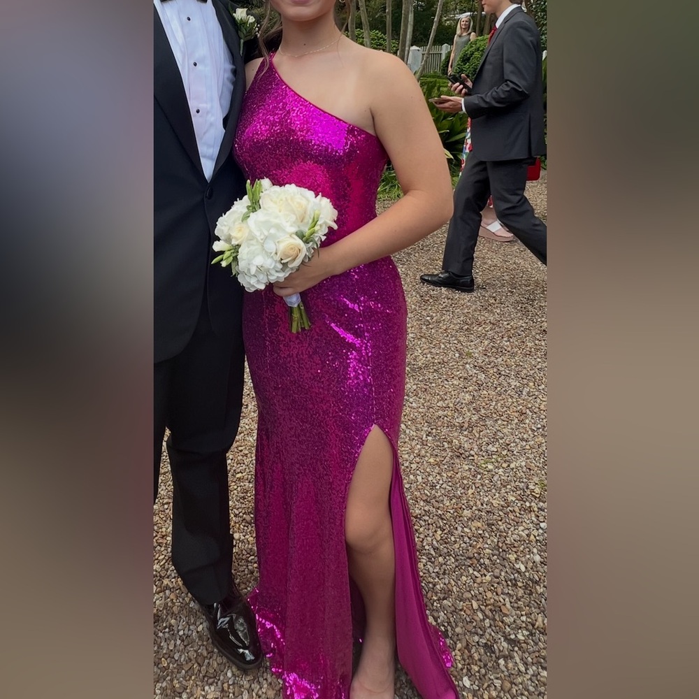 Stunning Pink Sequin One-Shoulder Gown